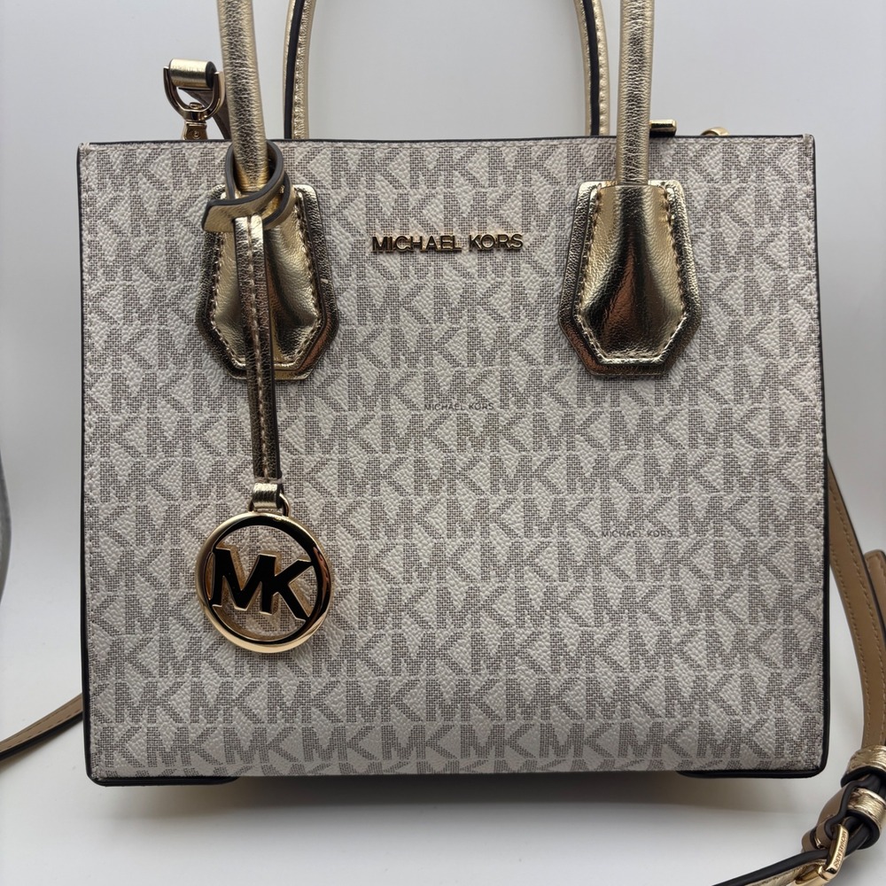 Michael Kors Satchel Women Small Vanilla Monogram Structured Modern - Picture 2 of 12